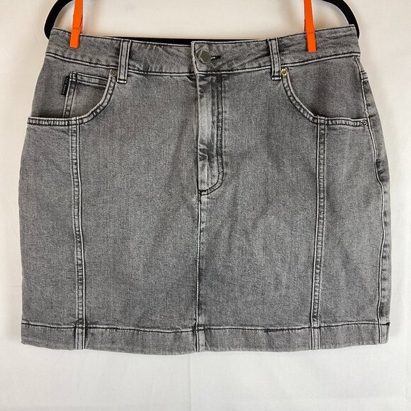 Ted Baker Denim Skirt 4 Gray US 10 Straight Pockets - Picture 1 of 9